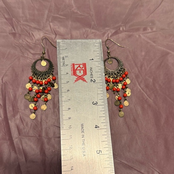 Vintage Y2K Banana Republic Bronze/Red Chandelier Earrings 3.5” drop - Picture 2 of 6